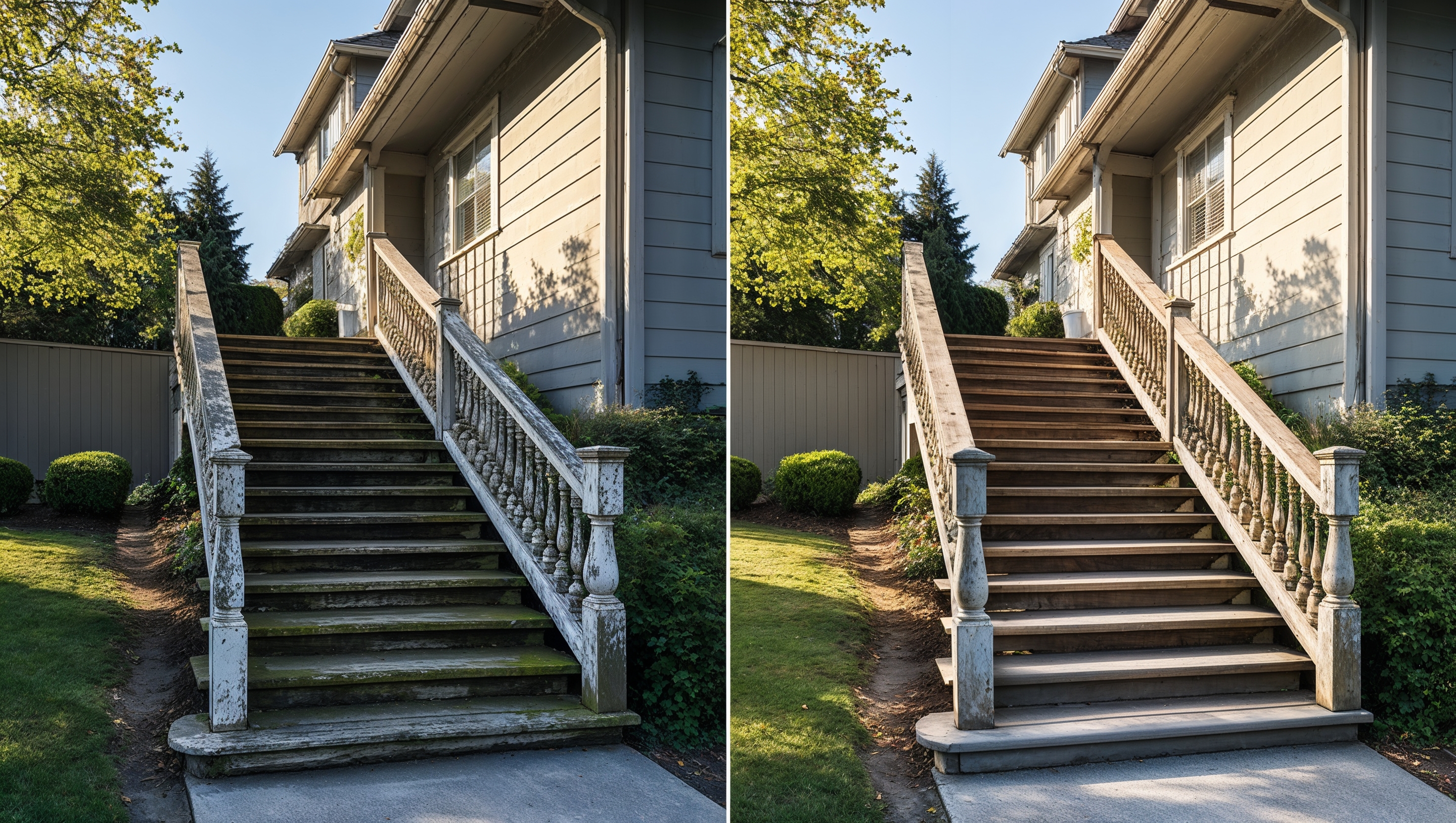 stair deck railings before replacement photograph